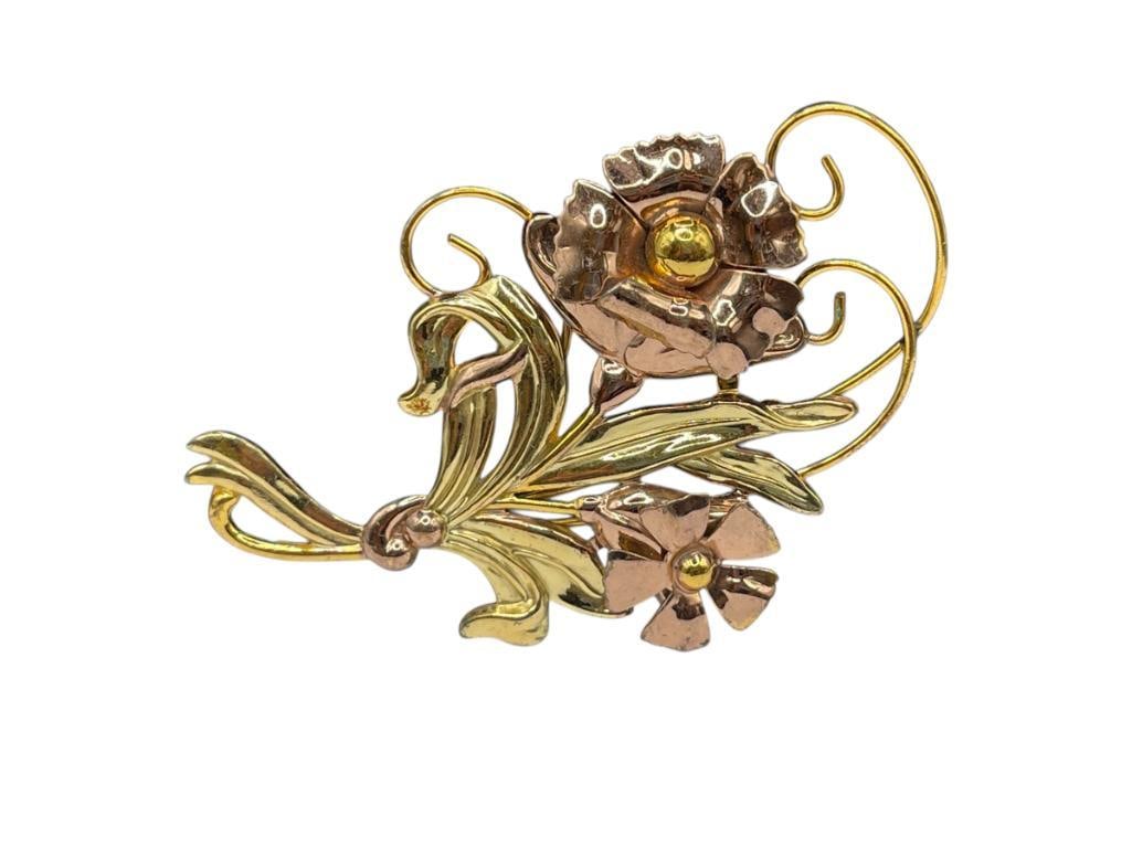 VINTAGE STERLING SILVER AND GOLD-FILLED FLOWER BOUQUET BROOCH: 3 1/4", 19.27 GRAMS