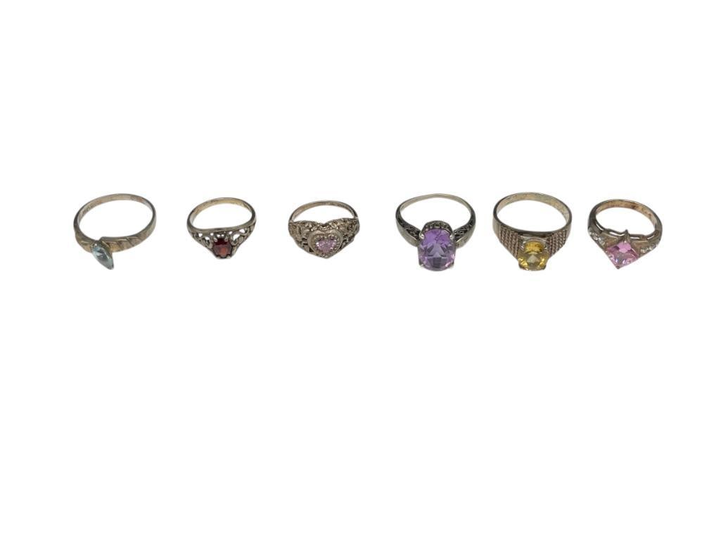 SIX ASSORTED STERLING SILVER GEMSTONE FASHION RINGS (1 of 10)