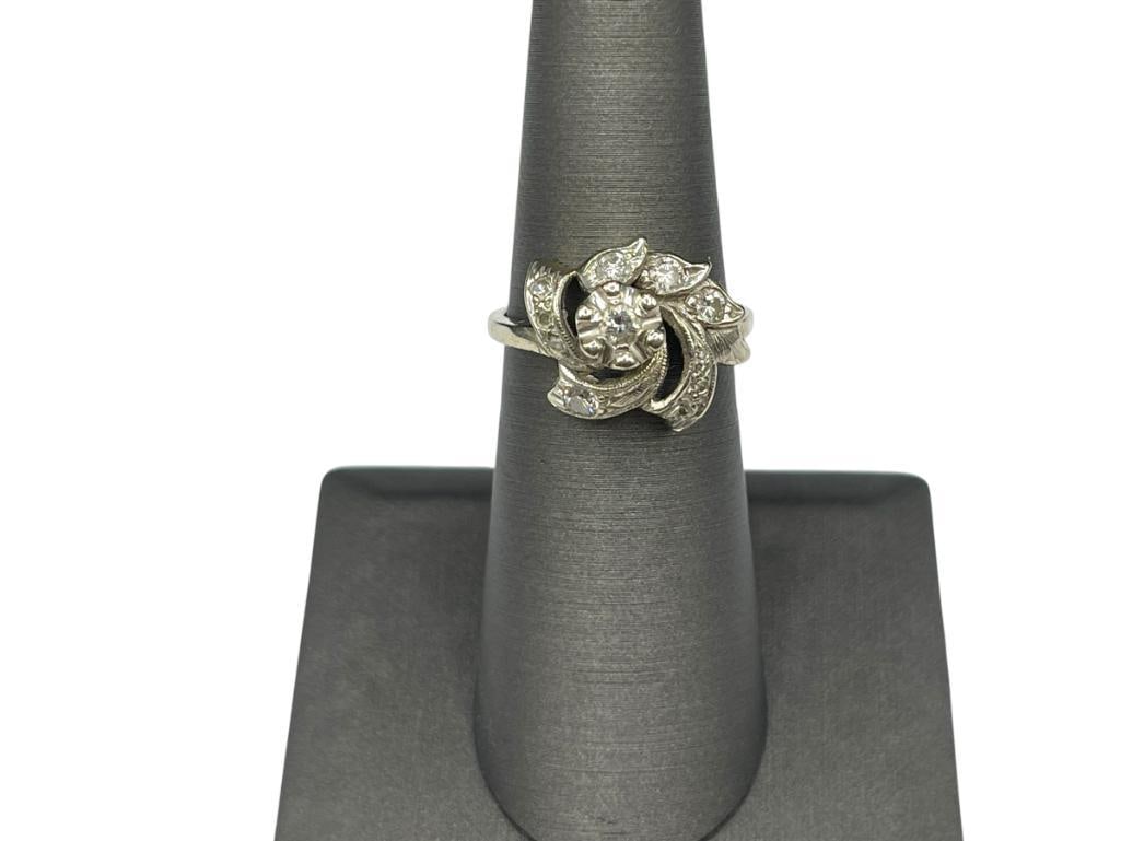 14K WHITE GOLD DIAMOND COCKTAIL RING STAMPED "TRUELOVE" INSIDE BAND (1 of 7)