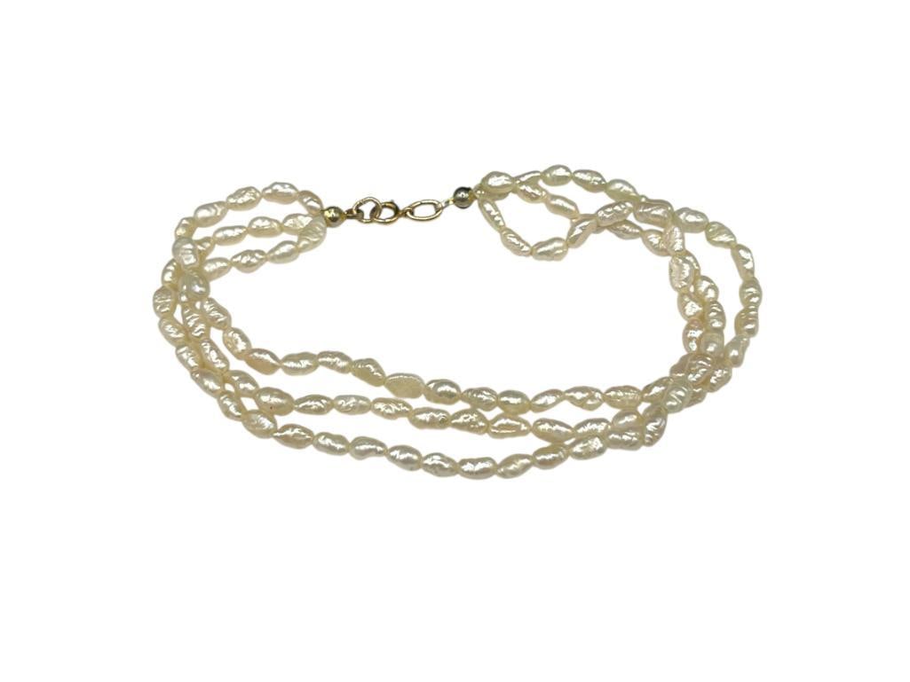 THREE STRAND RICE PEARL BRACELET WITH 10K YELLOW GOLD CLASP (1 of 5)