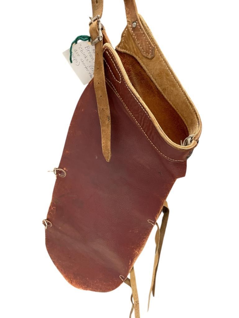 MAROON LEATHER CHINKS OR SHORTER CHAPS (1 of 7)