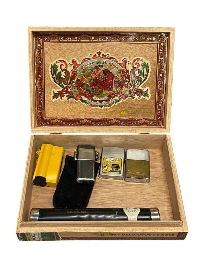 TOBACCO SMOKING GROUP WITH TOBACCO BOX, PIPE TUBE, AND FOUR LIGHTERS (1 of 10)