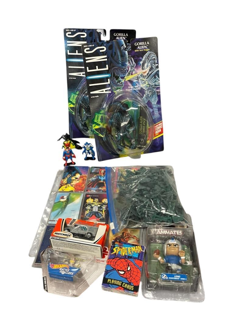 NEW AND PRE-OWNED CHILDRENS COLLECTIBLE TOYS AND ACTION FIGURES: ALIENS GORILLA ALIEN ACTION FIGURES NEW IN THE PACKAGE, DIE-CAST FIGURES, LOOSE MILITARY FIGURES, MATCHBOX DIE-CAST CAR, LIL' TEAMMATED FOOTBALL ACTION FIGURE