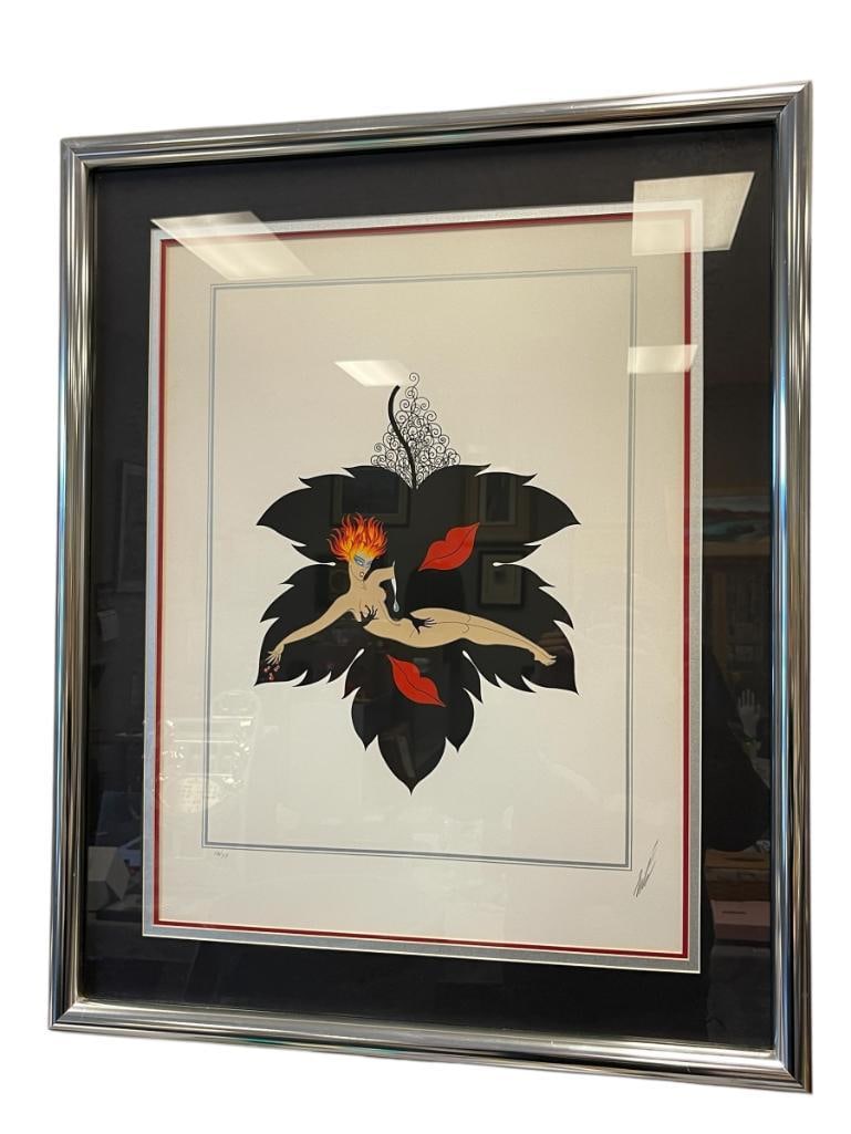 ERTE ROMAIN DE TIROFF RUSSIAN-FRENCH ARTIST LIMITED EDITION SERIGRAPH TITLED LUST PART OF A SUITE: ERTE (1892-1990) RUSSIAN-FRENCH ARTIST FROM THE 20TH CENTURY, LIMITED EDITION SERIGRAPH TITLED LUST FROM A SEVEN SERIES SUITE TITLED THE SEVEN DEADLY SINS, ILLUSTRATION PORTRAYS A NUDE WOMAN ON A LEAF