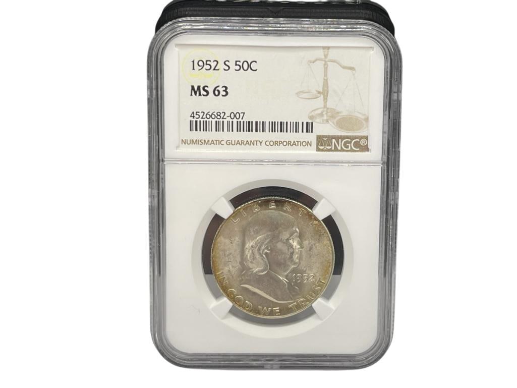 1952-S U.S. FRANKLIN SILVER HALF DOLLAR NGC MS63 (1 of 7)