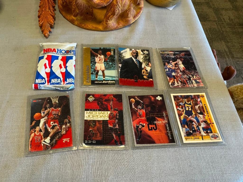 COLLECTIBLE NBA MICHAEL JORDAN CHICAGO BALLS BASKETBALL CARDS INCLUDING 1990-91 SEALED HOOPS PACK (1 of 6)