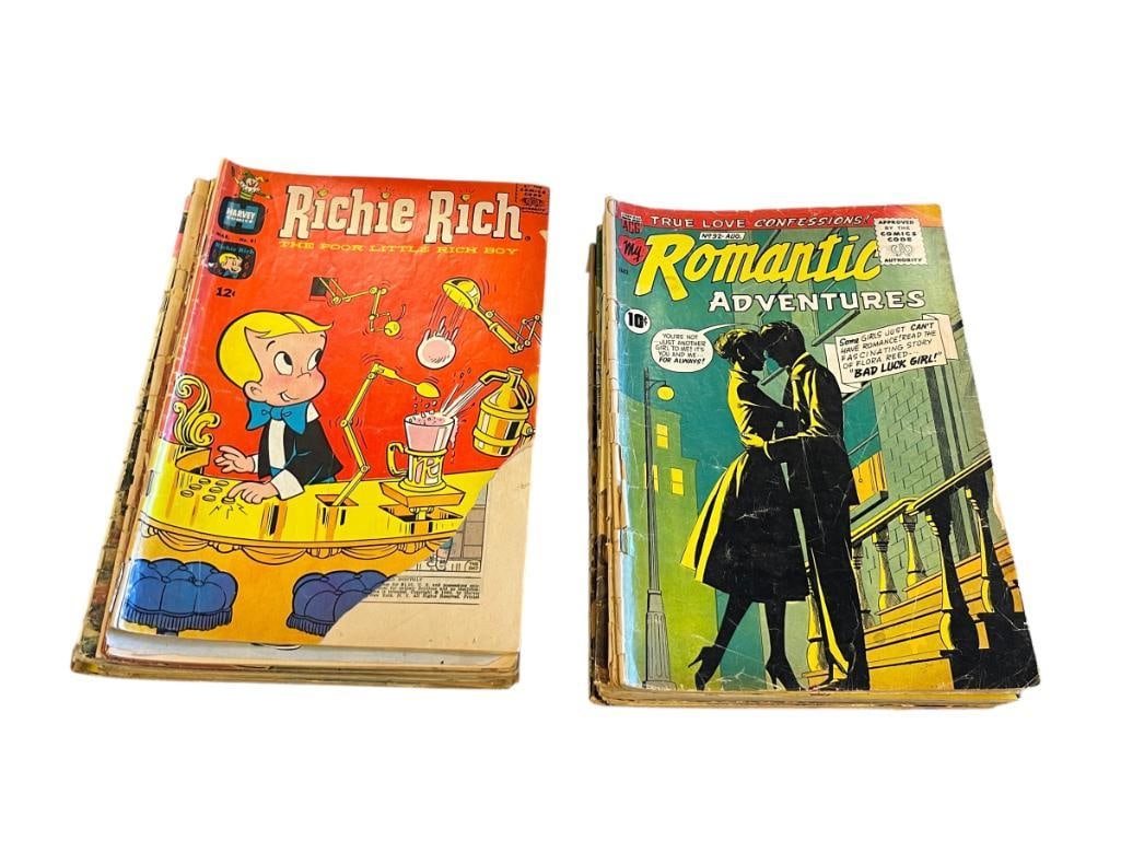 OVER 32 PLUS VINTAGE COMIC BOOKS RICHIE RICH, SAD SACK, DOGWOOD, FELIX THE CAT, ARCHIE: BORIS KARLOFF, LITTLE LULU, SWIFT ARROW, STAR WARS AND MANY OTHER TITLES, ALL SHOW WEAR