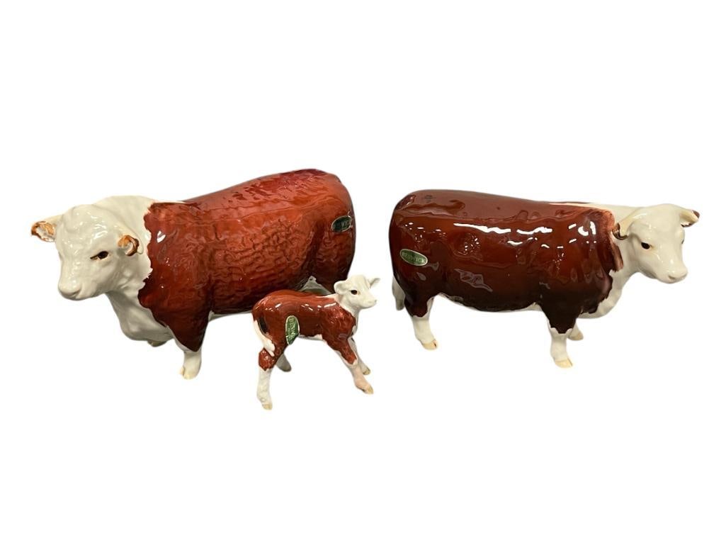 VINTAGE BESWICK HEREFORD BULL, COW, AND CALF CHAMPION OF CHAMPIONS HAND PAINTED CERAMIC FIGURES (1 of 10)