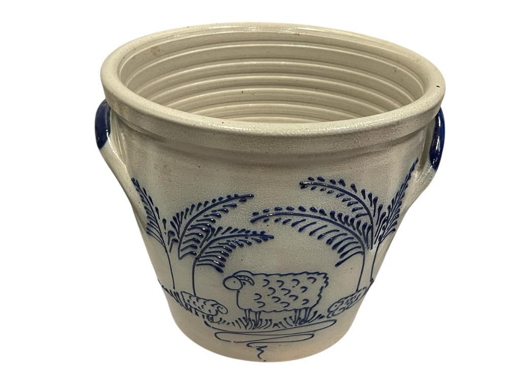 1993 DAVID ELDRETH SALT GLAZED POTTERY SHEEP POT (1 of 8)