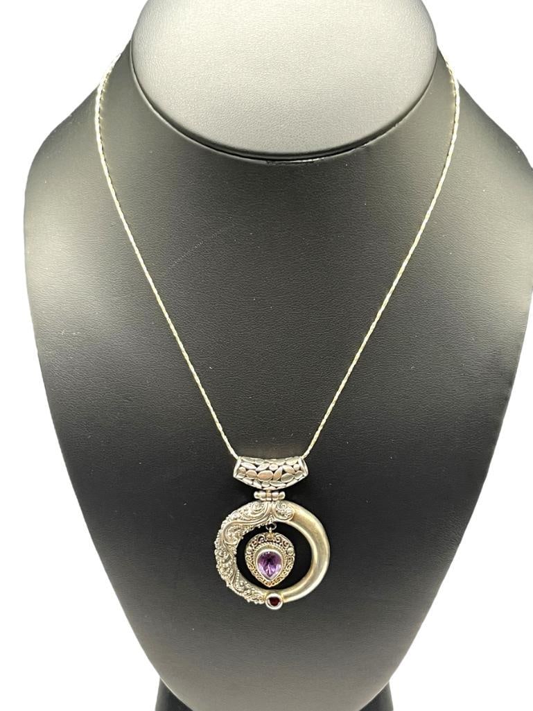 SARDA DESIGNER HALLMARKED STERLING SILVER AMETHYST DANGLE PENDANT NECKLACE (1 of 7)