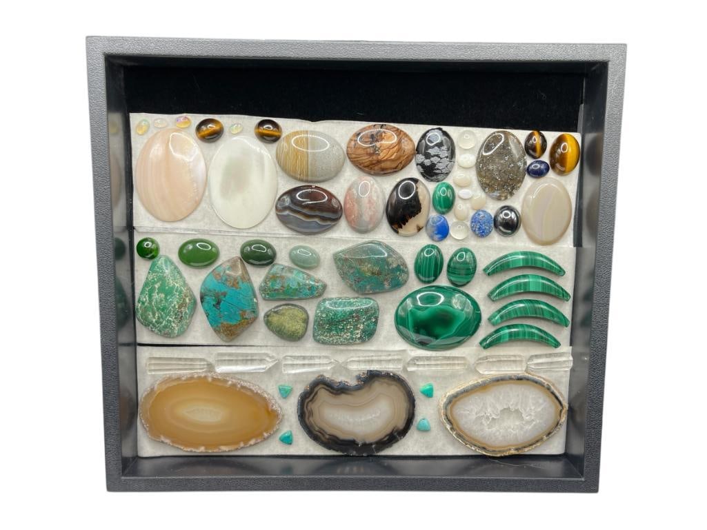 CRYSTAL, GEODE, AND CABOCHON STONES FOR JEWELRY MAKING INCLUDING MALACHITE, TURQUOISE, AND MORE: INCLUDES VARIOUS SHAPES AND SIZES UP TO 2 1/2"