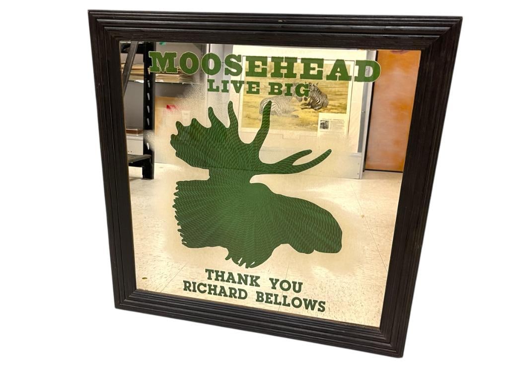 MOOSEHEAD LIVE BIG CANADIAN LAGER BEER ADVERTISEMENT BAR SIGN MIRROR: "THANK YOU RICHARD BELLOWS," FRAMED 25" X 25"