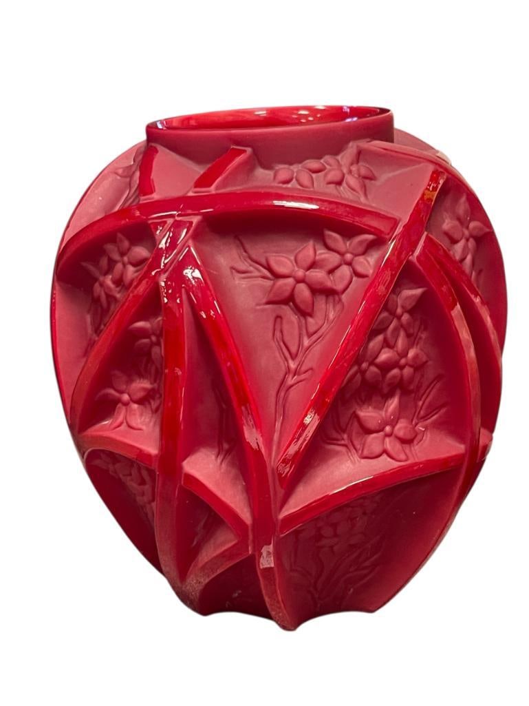 1930'S ART DECO RUBY RED MARTELE RUBEN PHOENIX/ CONSOLIDATED GLASS CO LARGE VASE SAUTERELLES STYLE (1 of 9)