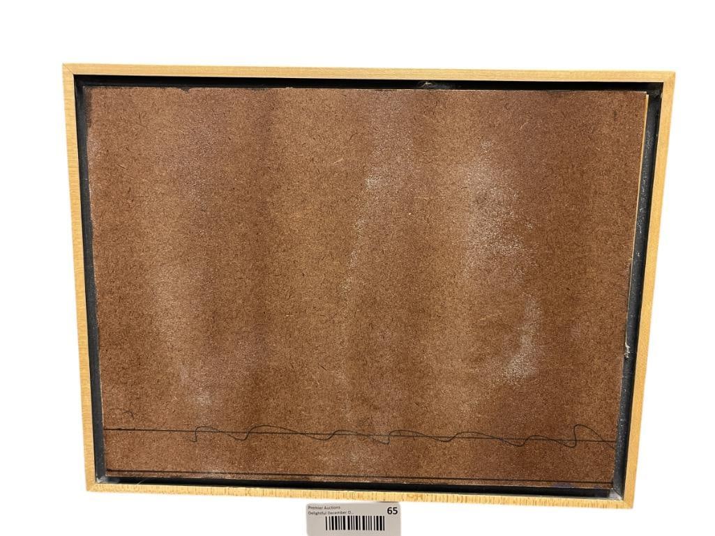 PATRICIA WALLIS LOCAL RENO, NV ARTIST OIL ON COPPER TITLED VIOLET & WHITE: PATRICIA WALLIS RENO, NEVADA ARTIST OIL ON COPPER PAINTING, ARTIST BUSINESS CARD ON BACK, FRAMED 13" X 10" FRAME