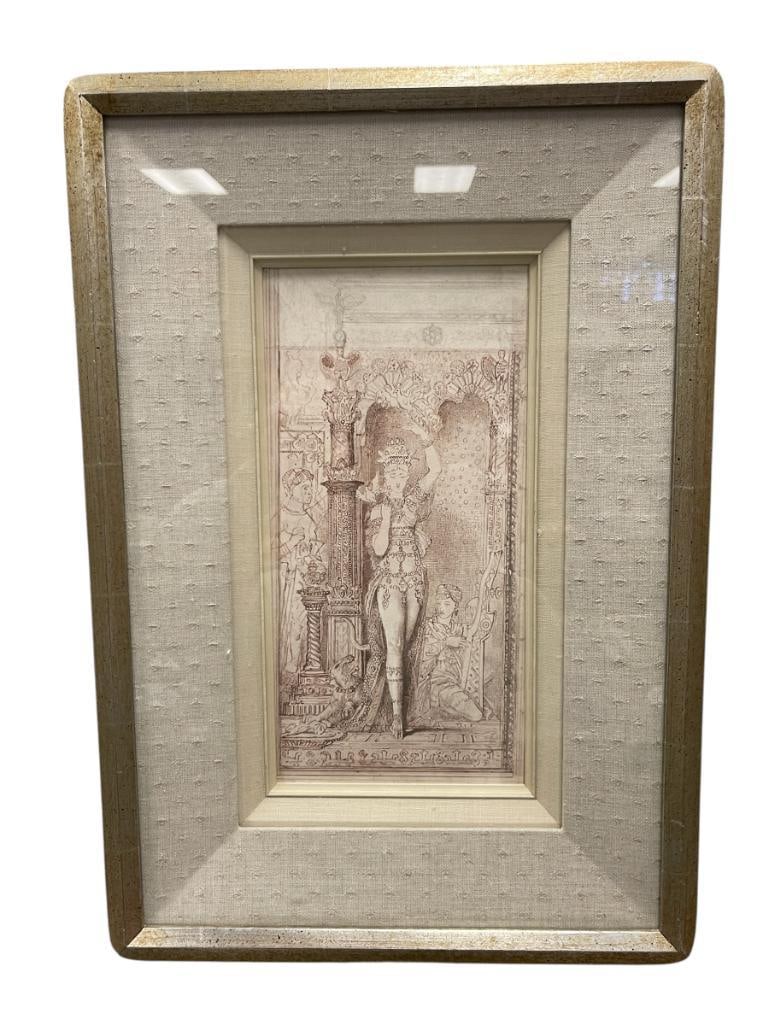 GUSTAVE MOREAU FRENCH ARTIST SALOME PRINT PUBLISHED BY NEW YORK GRAPHIC SOCIETY LTD. NO. FD #74: GUSTAVE MOREAU (1826-1898) FRENCH ARTIST AN IMPORTANT FIGURE IN THE SYMBOLIST MOVEMENT, ART INFO. ON THE BACK, FRAMED 13 3/4" X 20" FRAME