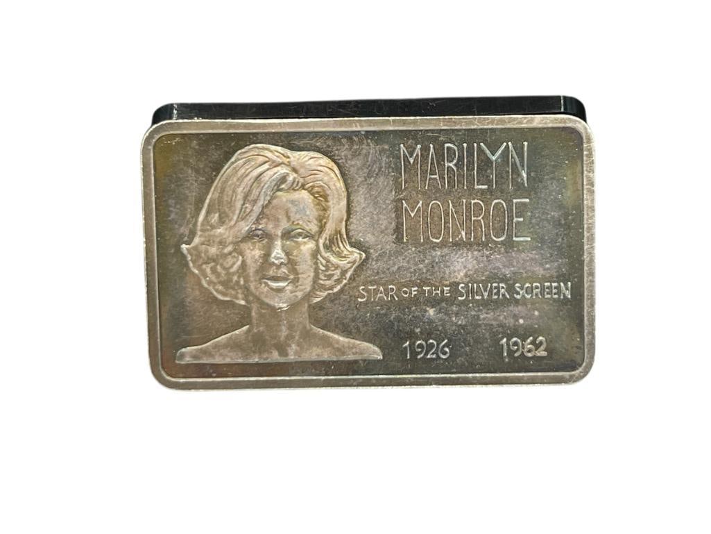 VINTAGE 1974 MARILYN MONROE STAR OF THE SILVER SCREEN .999 FINE SILVER ART BAR (1 of 6)