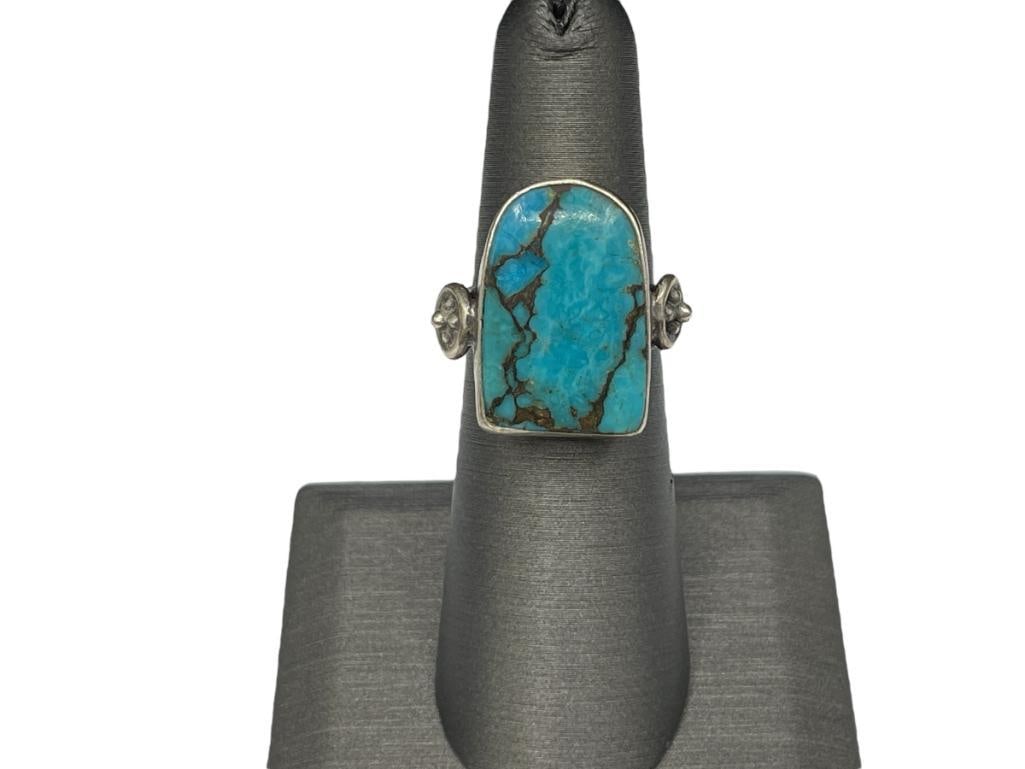 UNUSUAL STERLING SILVER TURQUOISE RING (1 of 6)