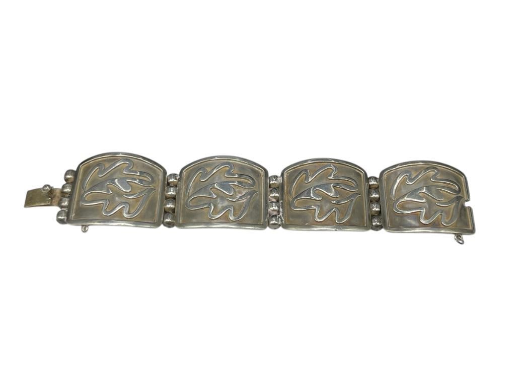 VINTAGE TAXCO MEXICO STERLING SILVER OVERLAY DESIGN LINK BRACELET (1 of 6)