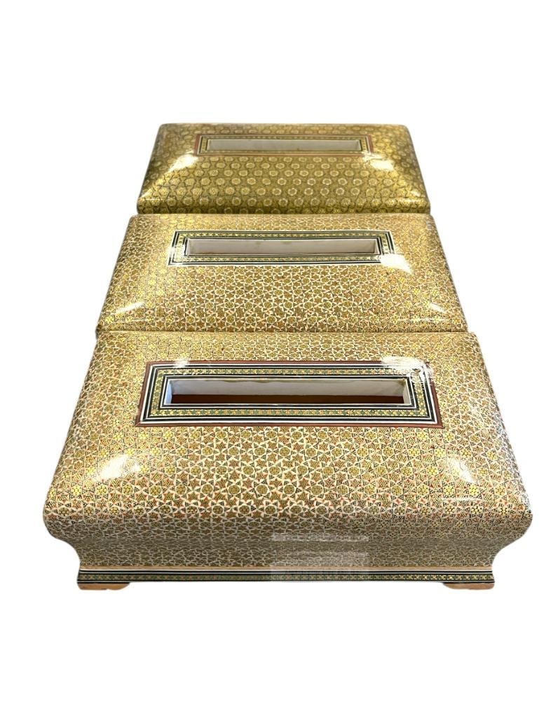 THREE HAND CRAFTED WOOD PERSIAN KHATAM MARQUETRY TISSUE BOXES (1 of 11)