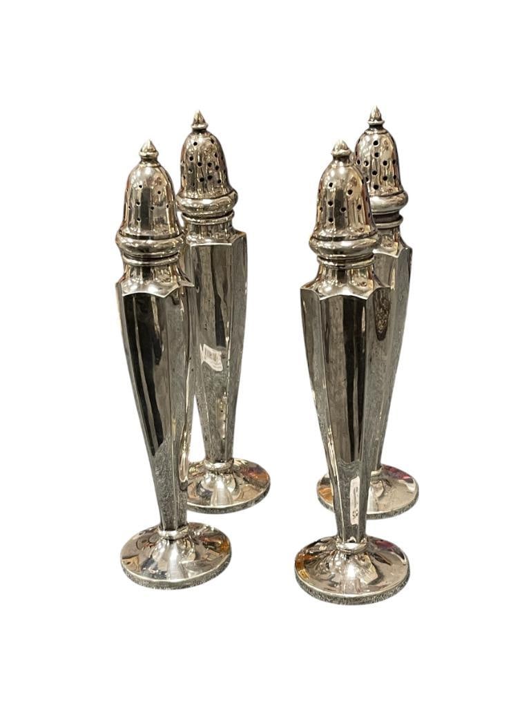TWO PAIR OF VINTAGE STERLING SILVER WEIGHTED SALT & PEPPER SHAKERS FEATURING MAKER'S HALLMARK (1 of 7)