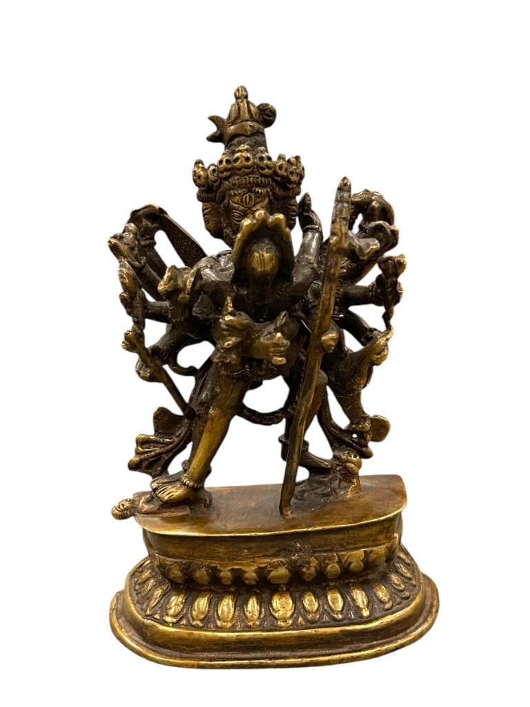 ANTIQUE BRONZE TIBETAN TANTRIC CHAKRASAMVARA EROTIC SCULPTURE FEATURING SHIVA SHAKTI: 3 1/2" X 1 3/4" X 5 3/4"