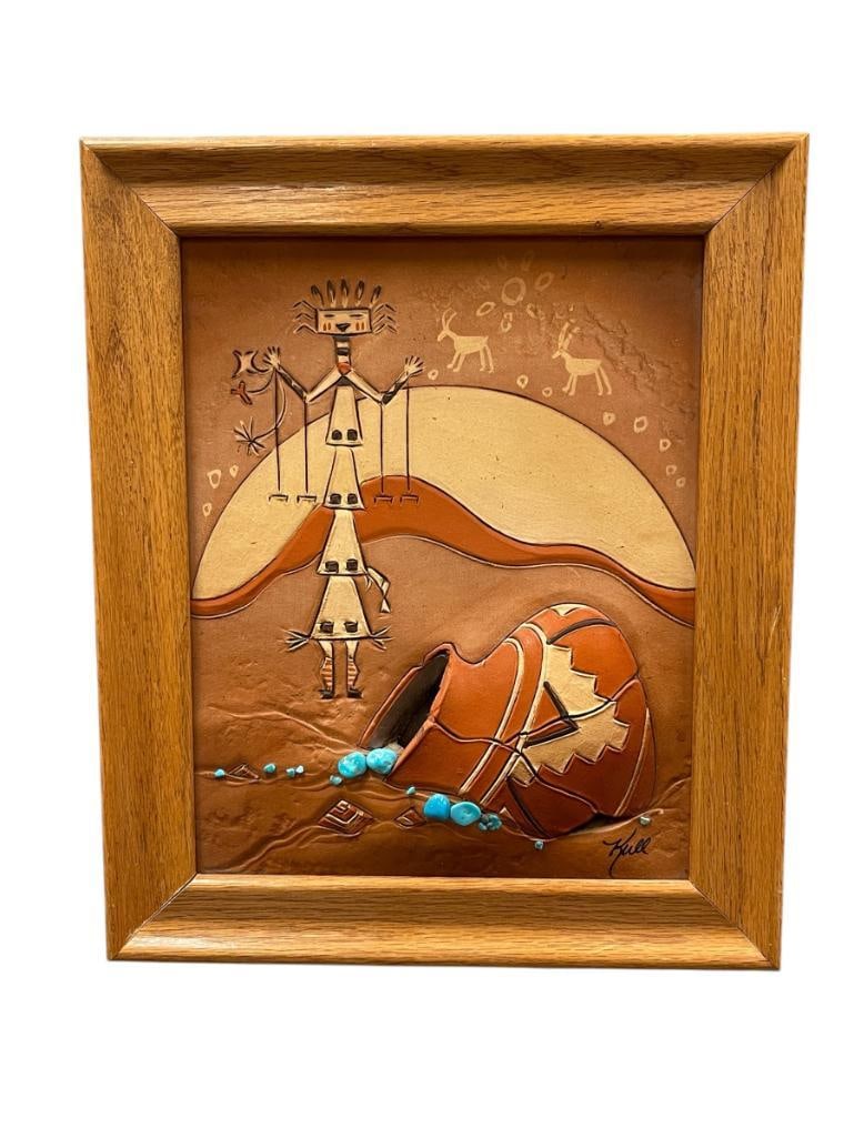 ROGER E. KULL NATIVE AMERICAN FOUR CORNERS ARTIST SCULTED LEATHER ART (1 of 8)