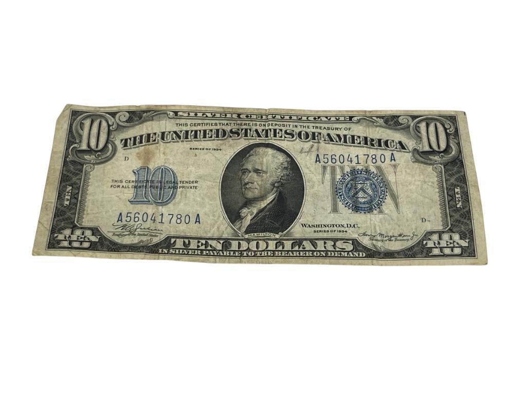1934 U.S. $10 SILVER CERTIFICATE BLUE SEAL (1 of 8)