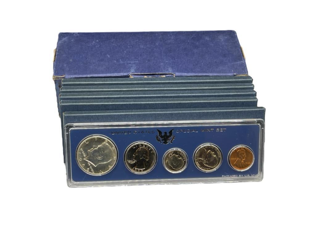 SET OF FIVE 1966 U.S. SPECIAL MINT SETS EACH FEATURING A KENNEDY 40% SILVER HALF DOLLAR (1 of 9)