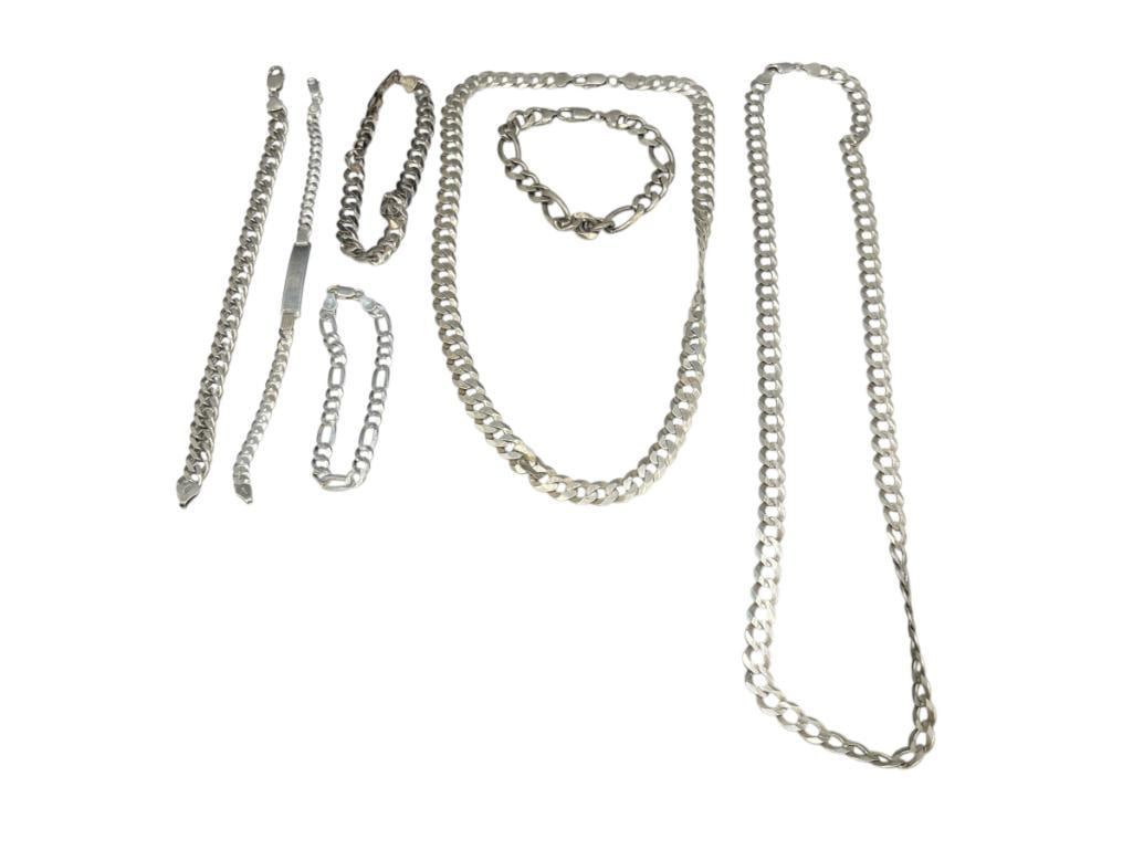 ASSORTED STERLING SILVER CHAIN LINK NECKLACES AND BRACELETS (1 of 11)