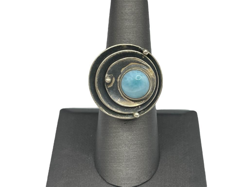 VINTAGE MODERNIST STERLING SILVER LARIMAR RING (1 of 6)