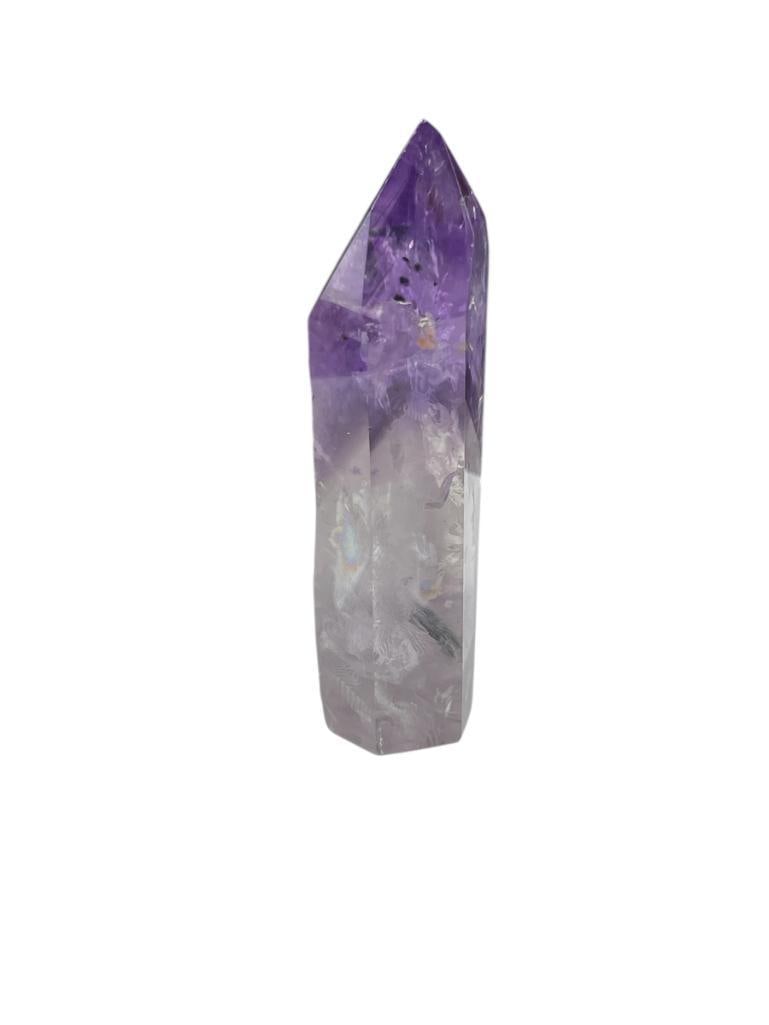 POLISHED AMETHYST POINT GEOLOGICAL SPECIMEN MINED IN BRAZIL: DRAGON'S TOOTH DESIGN 3 5/8"