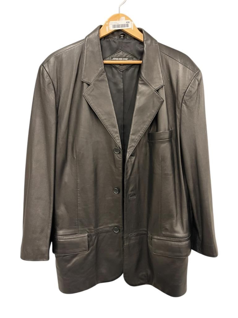 MENS JONES NEW YORK BLACK LEATHER JACKET SIZE 46L (1 of 11)