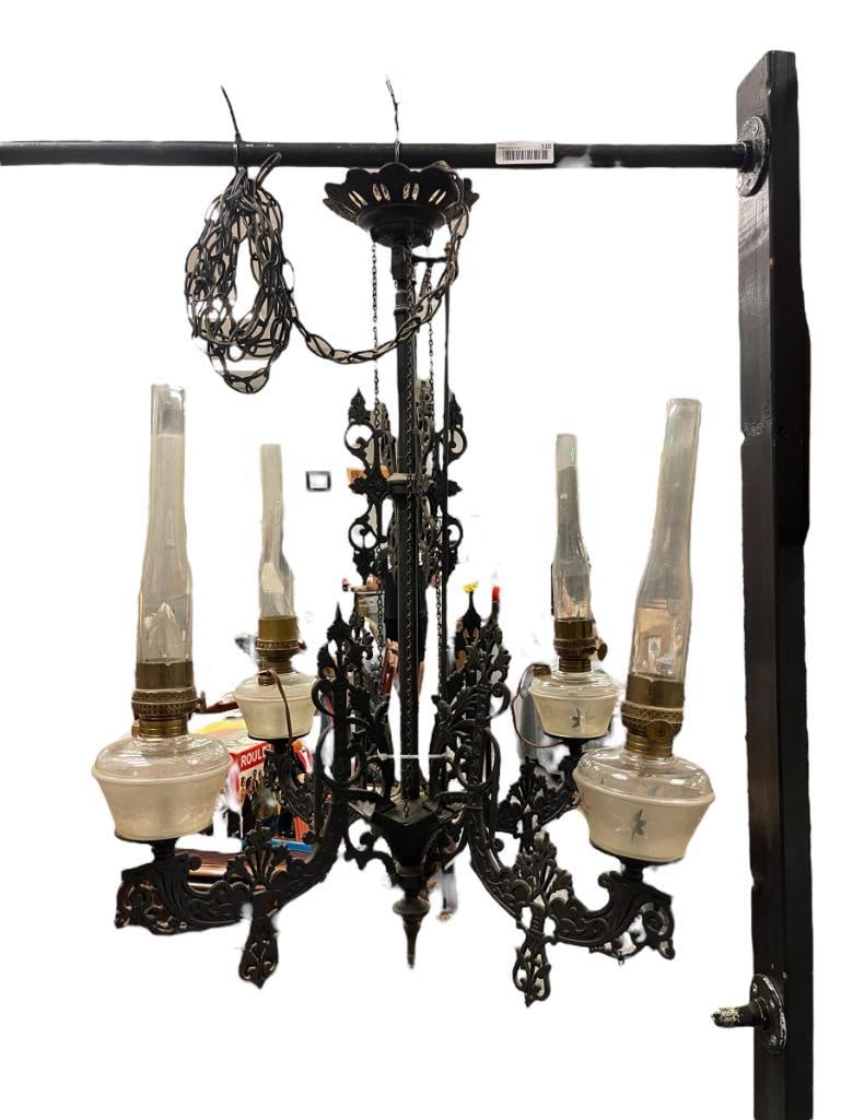 19TH CENTURY GOTHIC STYLE CAST IRON FOUR-ARM CHANDELIER (1 of 14)