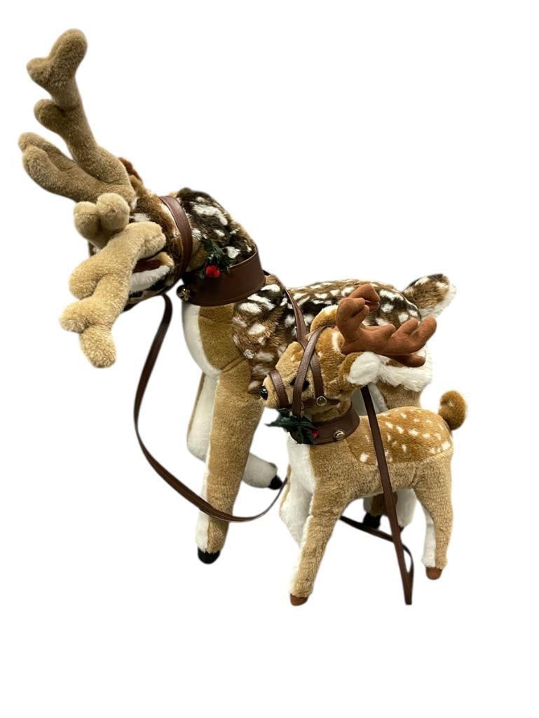 SANTA'S BEST HOLIDAY ANIMATED STUFFED REINDEER AND CALF: POWER CORDS NOT INCLUDED, GOOD CONDITION OTHERWISE, BOTH FEATURE JINGLE BELL COLLARS LARGEST IS 35"