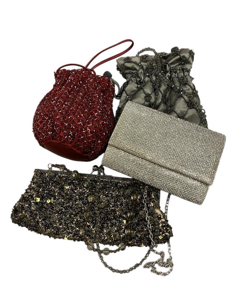 FOUR FANCY WOMANS DESIGNER BEADED AND SEQUIN EVENING BAGS (1 of 9)