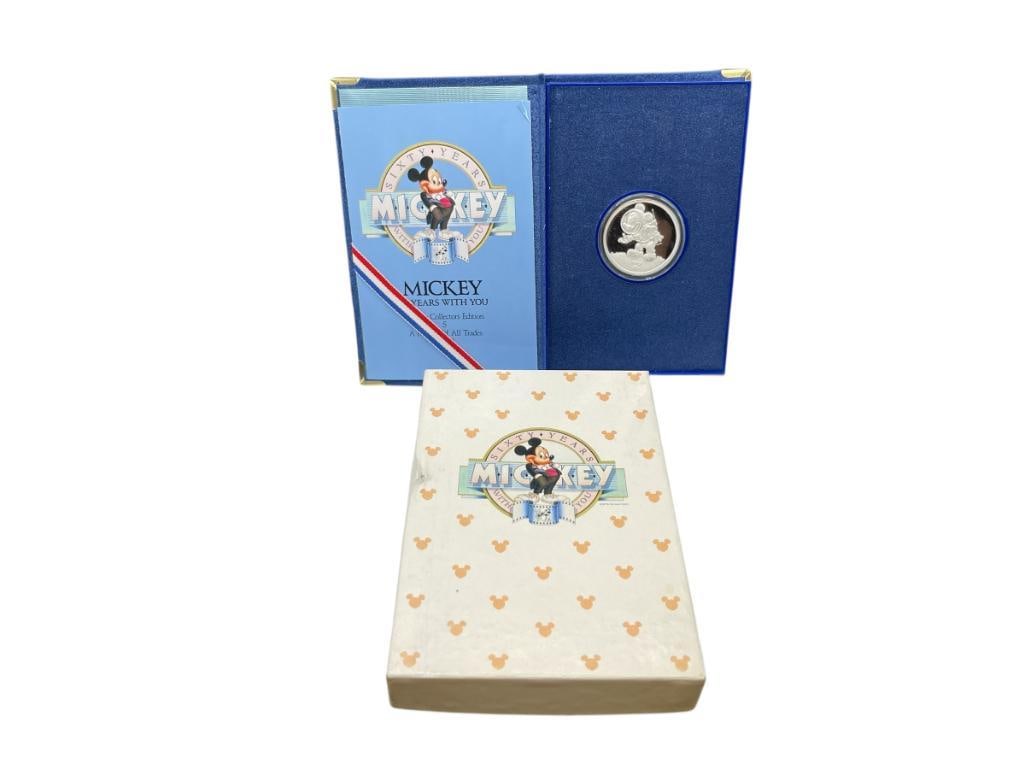 1988 DISNEY MICKEY MOUSE 60 YEARS WITH YOU .999 FINE SILVER COIN MINTED BY RARITIES MINT (1 of 8)