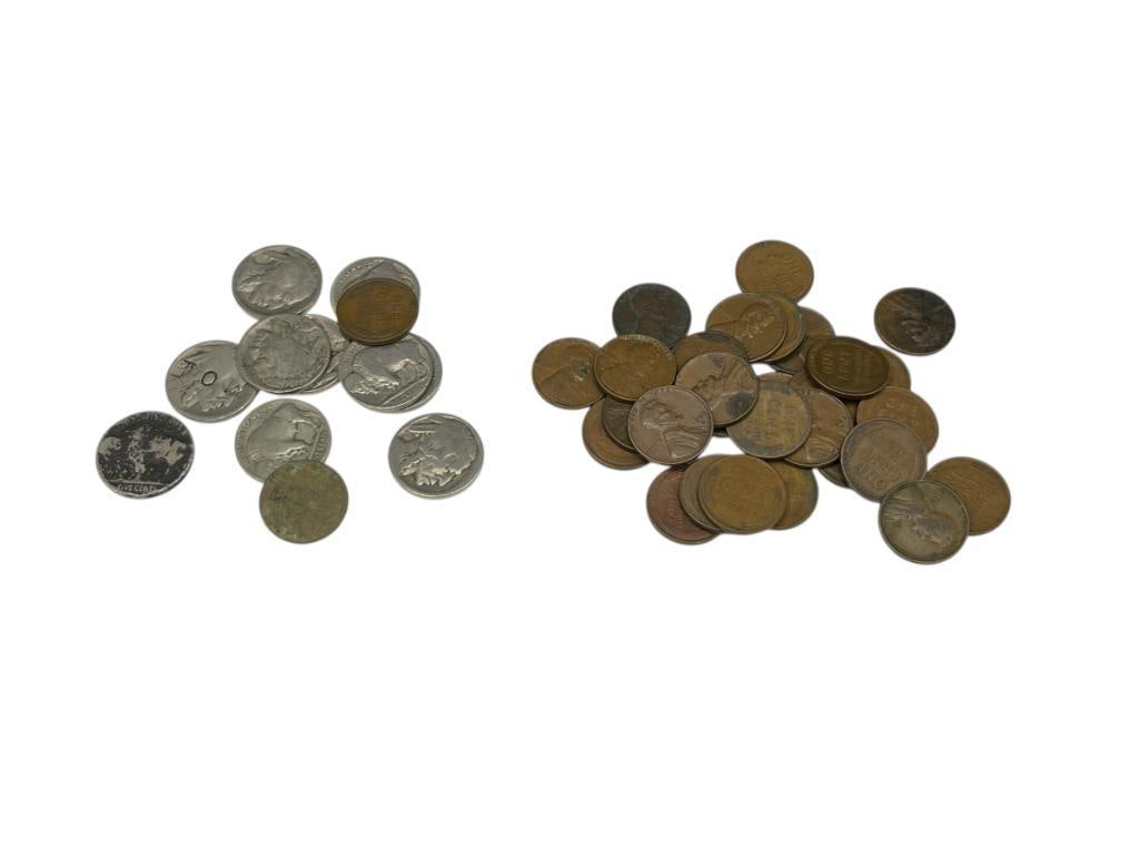 10 U.S. BUFFALO NICKELS AND 30 U.S. WHEAT CENTS FEATURING VARIOUS DATES AND MINT MARKS (1 of 10)