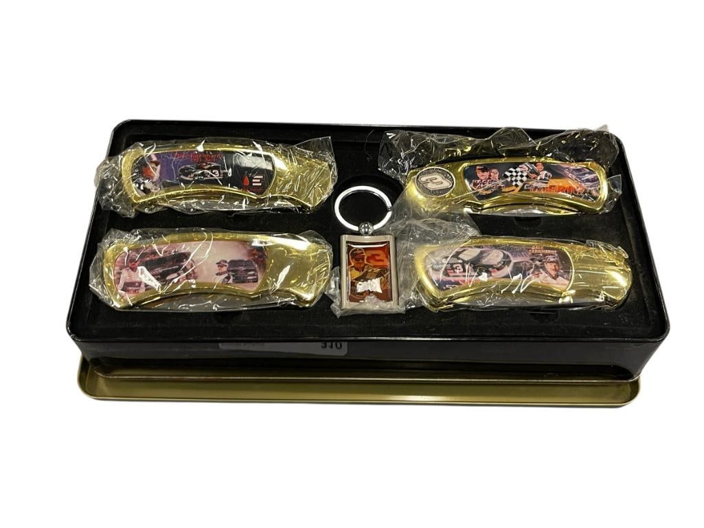 DALE EARNHARDT (1951-2001) NASCAR LEGEND FOLDING KNIFE AND KEY CHAIN GIFT SET IN COLLECTOR TIN BOX (1 of 6)