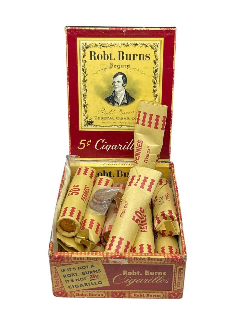 APPROX. $3 FACE VALUE IN U.S. LINCOLN MEMORIAL CENTS FROM THE 1960'S: MOST ARE SEPERATED IN ROLLS, IN CIGAR BOX