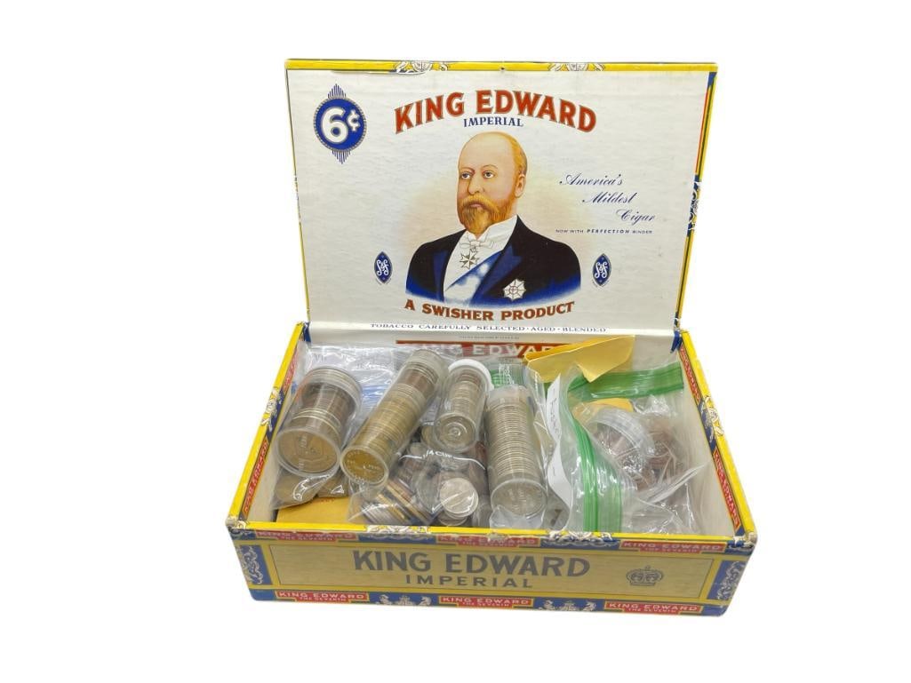 CIGAR BOX FILLED WITH ASSORTED FOREIGN COINS FROM ALL THE WORLD (1 of 13)