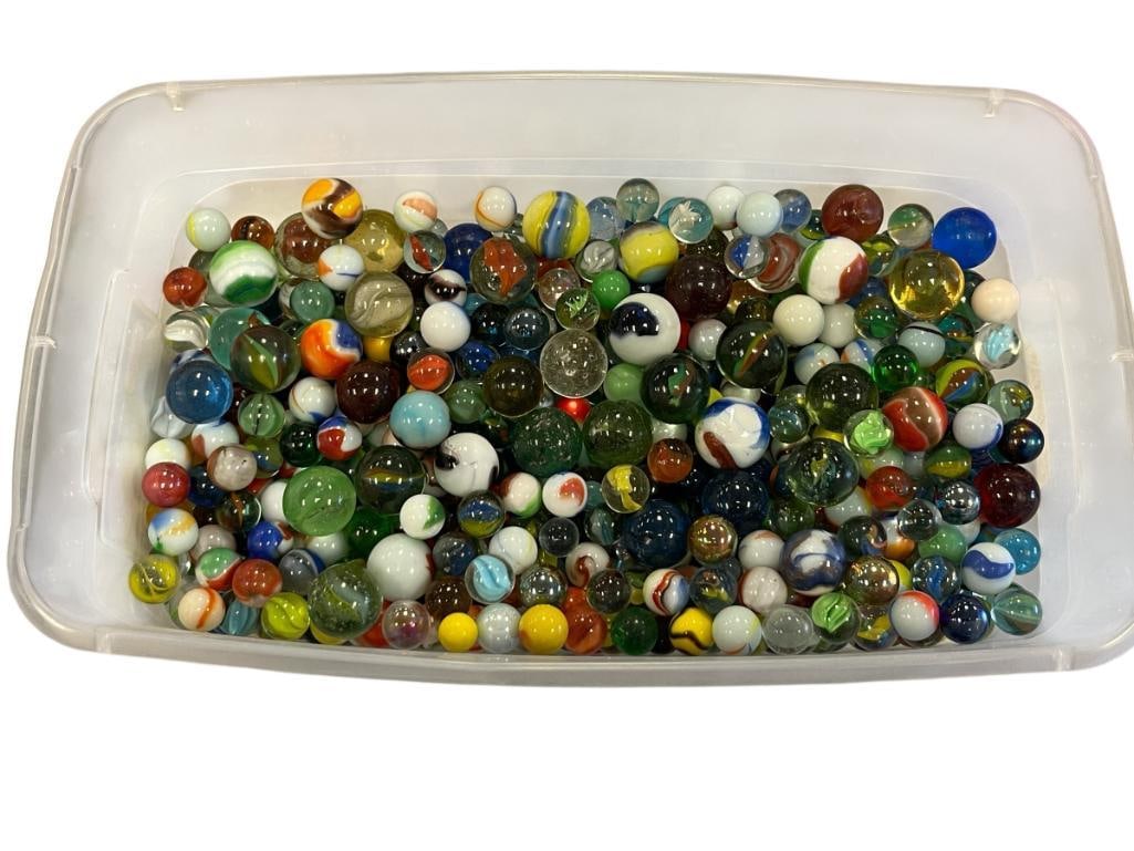 NINE POUNDS OF VARIOUS MARBLES, CAT EYES, CLEARIES, INCLUDING MANY BOULDERS (1 of 11)