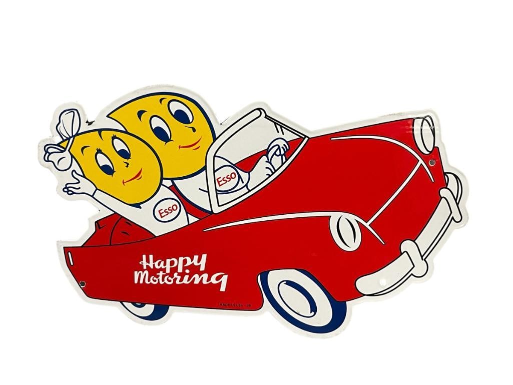 ESSO HAPPY MOTORING PORCELAIN ENAMELEDAUTOMOBILE OIL ADVERTISING SIGN (1 of 8)