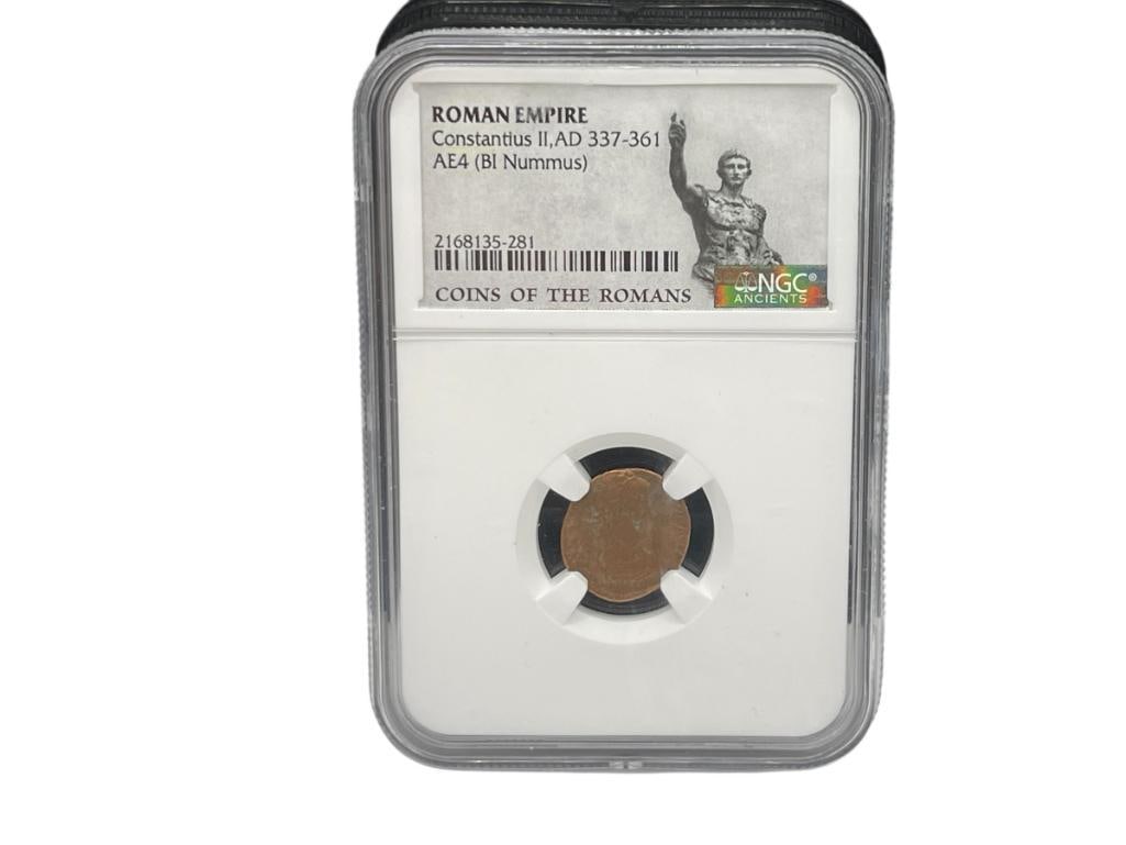 ROMAN EMPIRE ANCIENT COIN CONSTANTIUS II A.D. 337 - 361 AE4 (BI NUMMUS) NGC ANCIENTS GRADED COIN (1 of 7)
