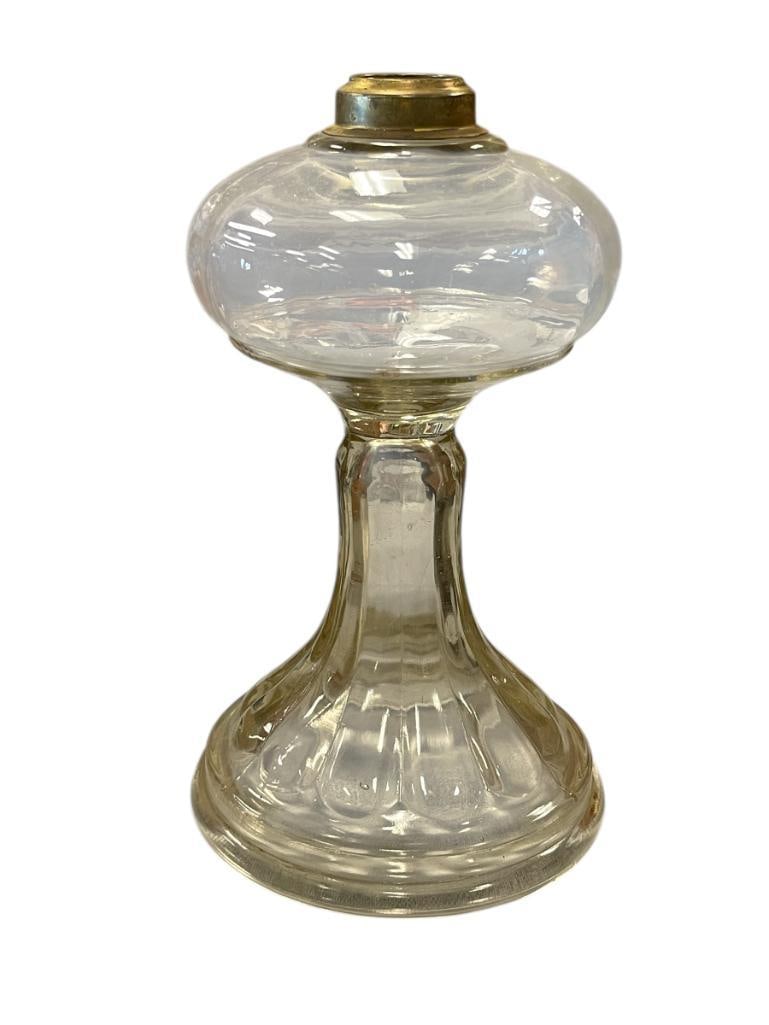 ANTIQUE PRESSED GLASS OIL LAMP BASE: BASE ONLY, NO CHIPS OR CRACKS 10" H