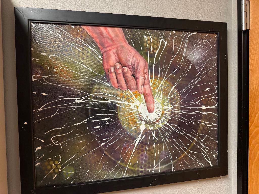 ORIGINAL OIL ON CANVAS PAINTING CONTEMPORARY ART OF MAN'S FINGER AND STATIC ELECTRICITY (1 of 5)