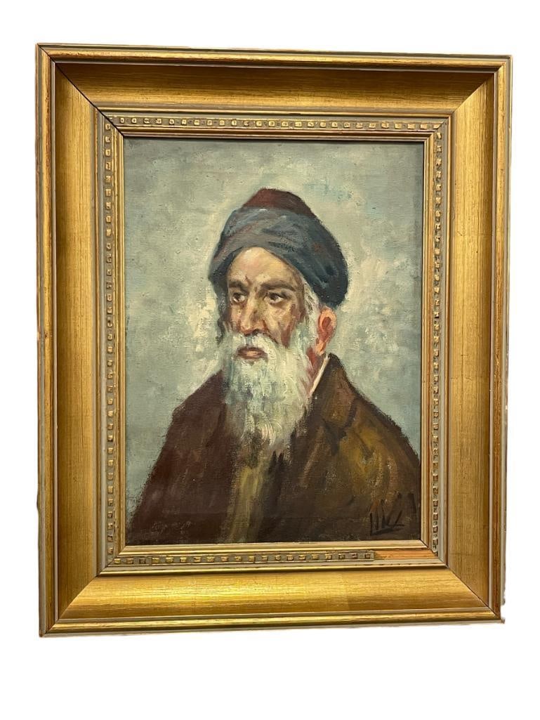 VINTAGE 20TH CENTURY ORIGINAL OIL ON CANVAS PORTRAIT OF A BEARDED MAN WEARING A TURBAN (1 of 8)