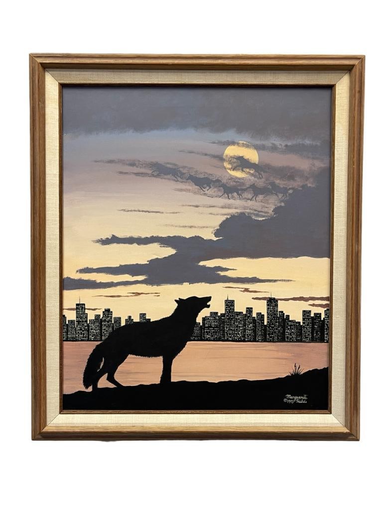 MARGUERITE FIELDS NATIVE AMERICAN AND NATURE ARTIST ORIGINAL ACRYLIC ON CANVAS TITLED LAST WOLF S... (1 of 6)