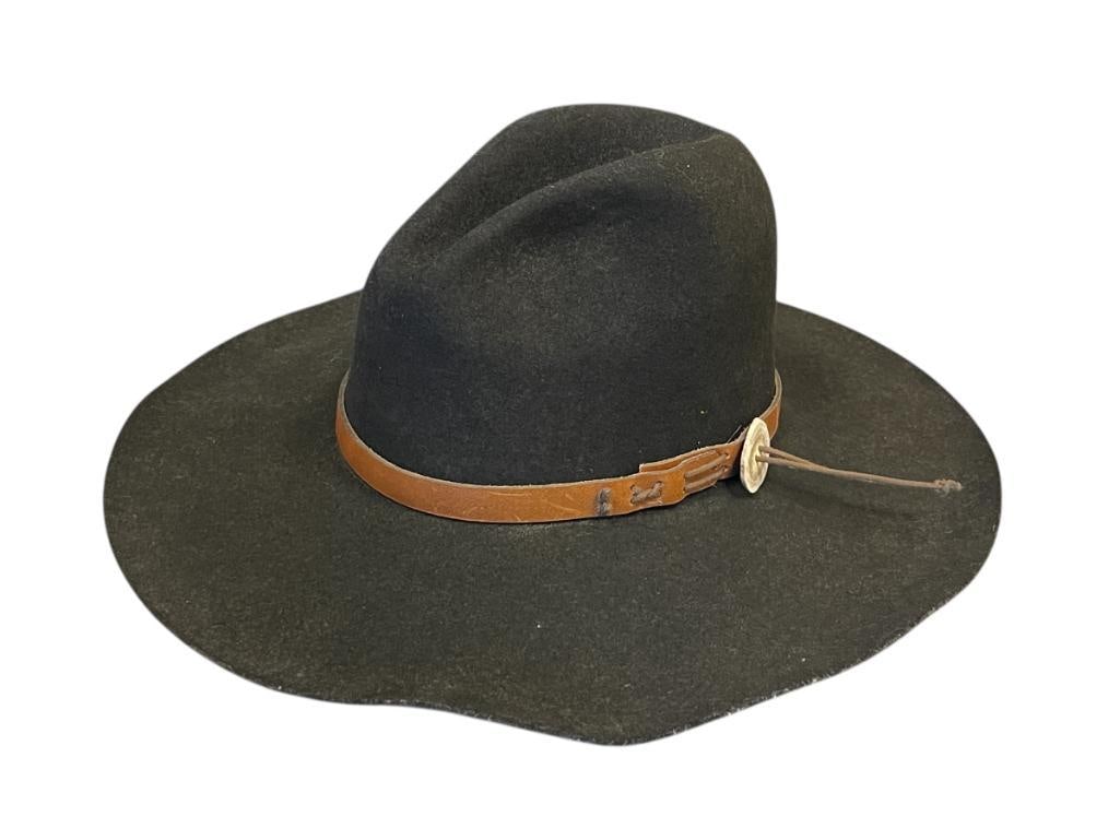 STETSON 4X BUFFALO COLLECTION BLACK WOOL FELT COWBOY / WESTERN HAT WITH LEATHER BAND SIZE 7 1/8 (1 of 5)