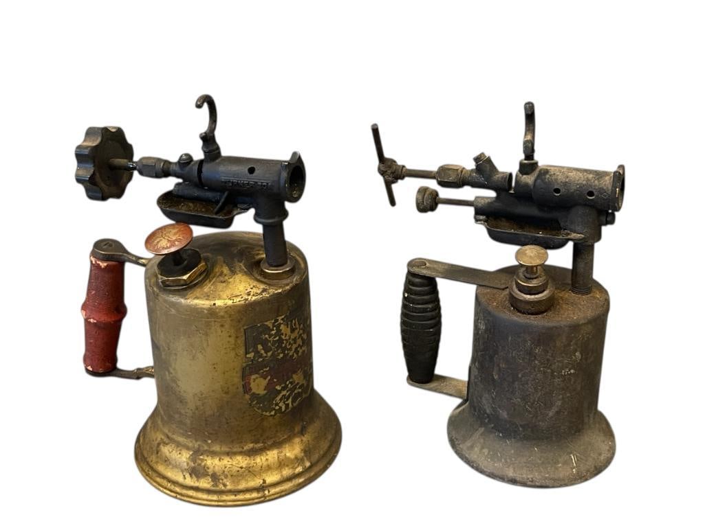 TWO ANTIQUE BLOW TORCHES INCLUDING A TURNER 30A BRASS TORCH (1 of 10)