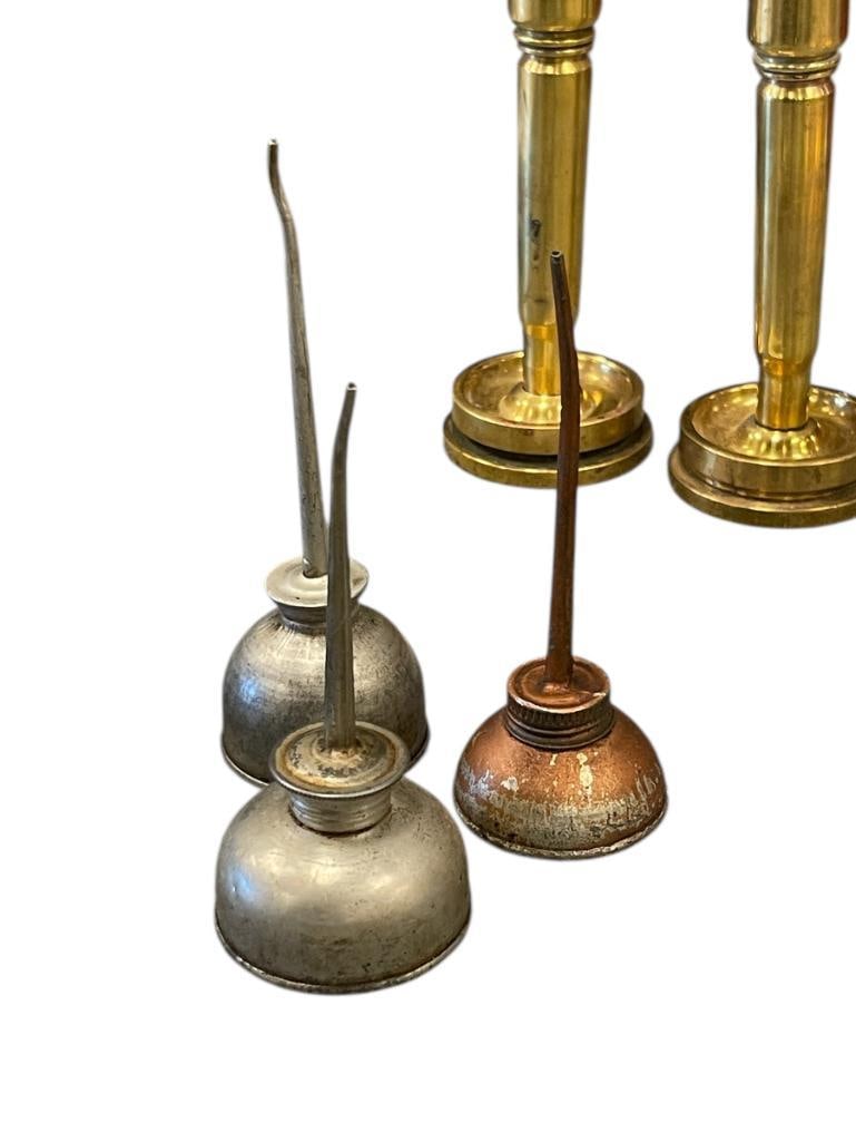 THREE VINTAGE THUMB-PUMP OILERS / OIL CANS (1 of 5)